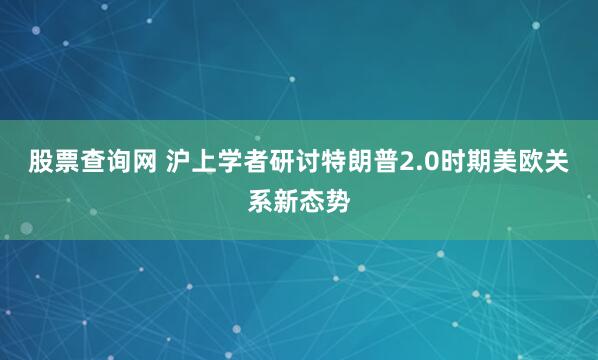 股票查询网 沪上学者研讨特朗普2.0时期美欧关系新态势